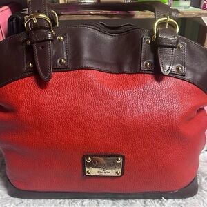 Valentina rustic, red and Brown Leather Tote